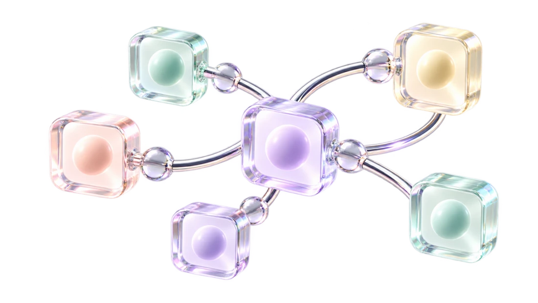 Connected glass nodes representing live streaming partner apps