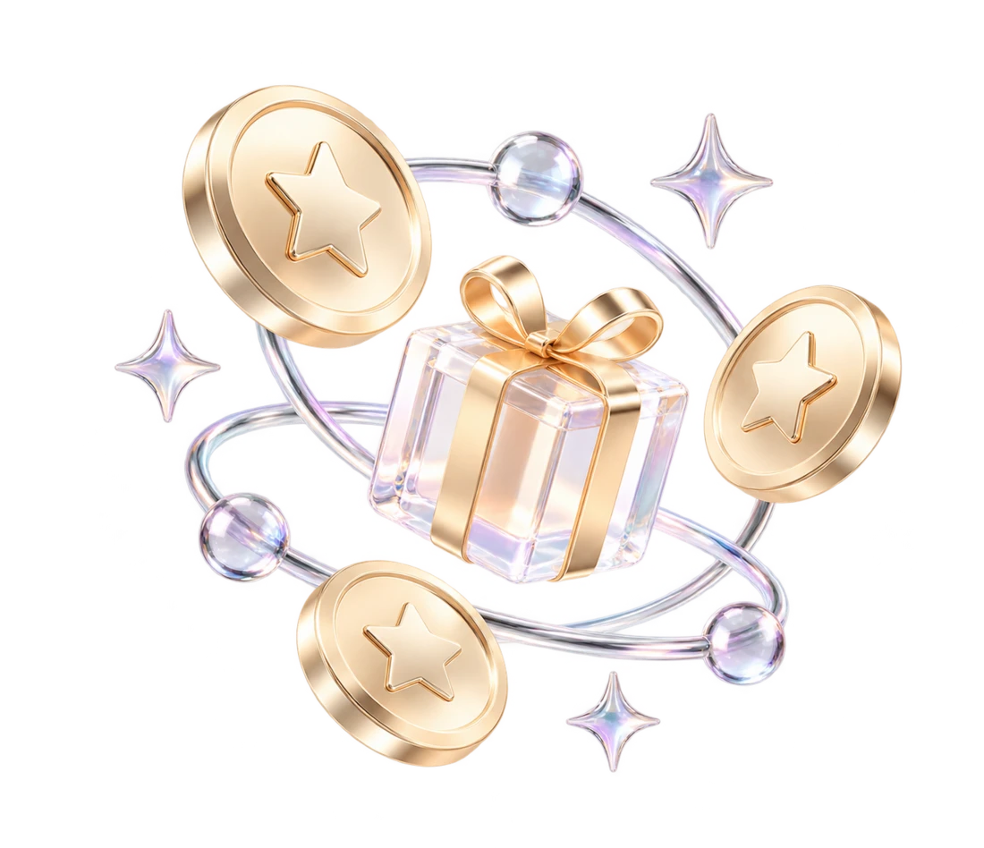 Glass coin and gift cluster beside the creator journey steps