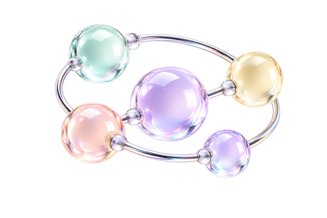 Liquid glass orb cluster beside the partner app call to action